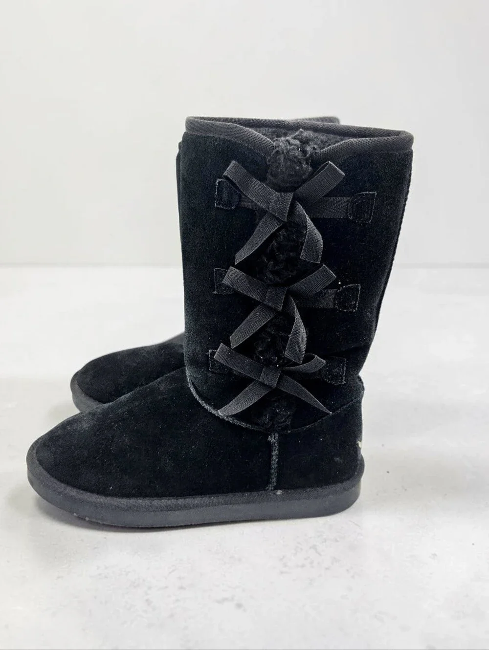 Koolaburra By UGG Victoria Tall Boot Womens 5 Black Suede Sherpa Bows Pull On